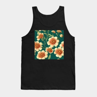 Bright Orange and Cream Flowers Tank Top